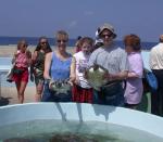 Here's my mom and dad with one.  Very much like the first time they went to a turtle farm.