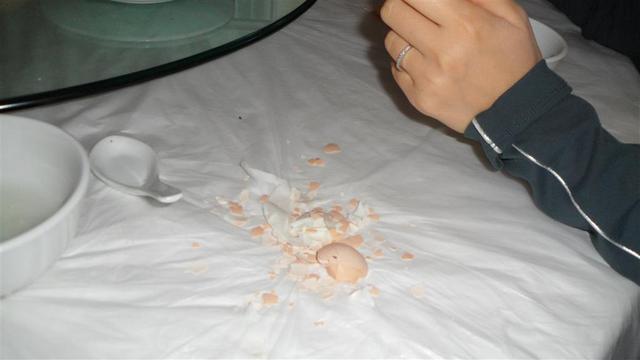 Hardboiled Eggs.  Just leave your shell pieces there.