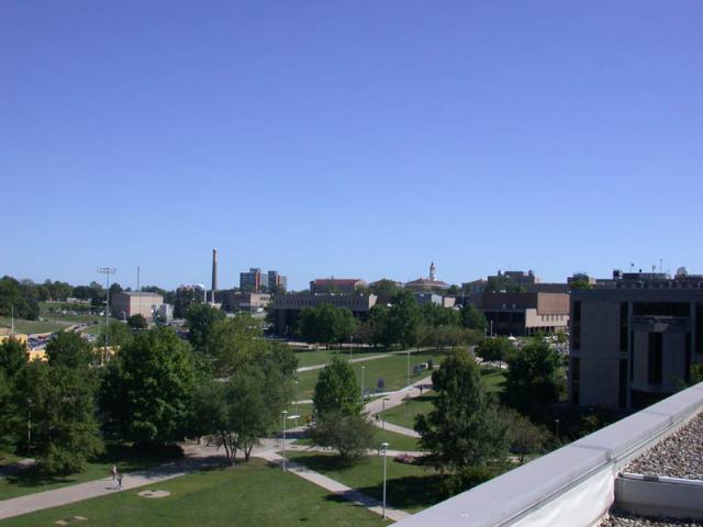 Center of campus leading to the Union and other buildings.