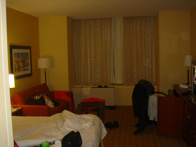 The hotel room.